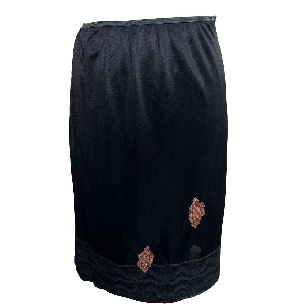 Vintage Half Slip Skirt Silky Nylon Lace Hem Womens Small Black Sexy
